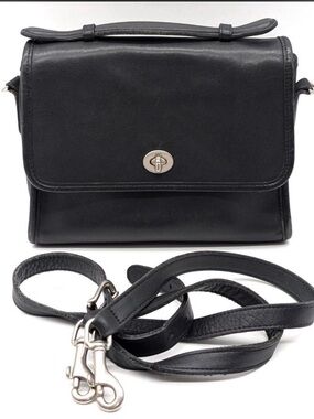 Coach Black Leather Turn-Lock Crossbody Bag
